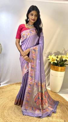 Lavander Paithani Silk Sarees With All Over Meenakari  Keri Weaving Design And Designer Border 5