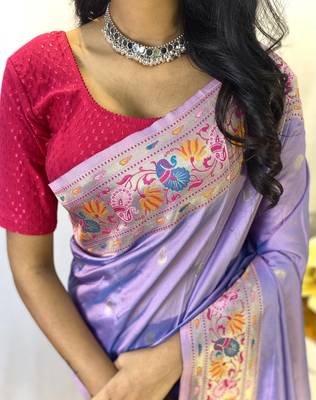 Lavander Paithani Silk Sarees With All Over Meenakari  Keri Weaving Design And Designer Border 6