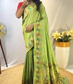 Pista Paithani Silk Sarees With All Over Meenakari  Keri Weaving Design And Designer Border