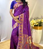 Purple Paithani Silk Sarees With All Over Meenakari  Keri Weaving Design And Designer Border
