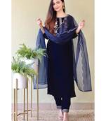 Blue velvet kurti with pant and dupatta for women