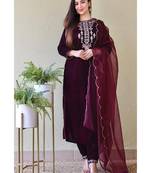 Maroon velvet kurti with pant and dupatta for women