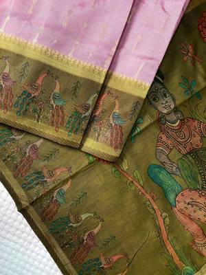 Lavender Chanderi Silk Sarees With Weaves Pattern & Digital Prints, Contrast Pallu & Border Printed With Contrast Blouse 4