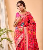 Pink Paithani Silk Saree,Jaal Design Meenakari Work Saree