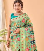Light-Green Paithani Silk Saree,Jaal Design Meenakari Work Saree
