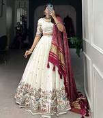 Off White Cotton Thread Embroidered Lehenga