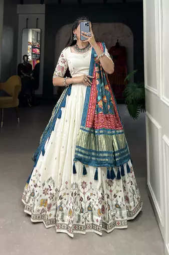 Women's Wedding Khadi Cotton Lehenga Choli For Set