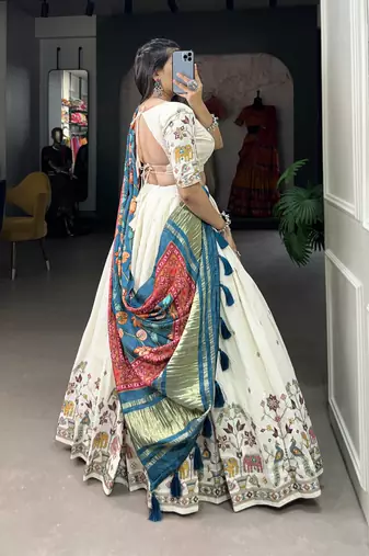 Women's Wedding Khadi Cotton Lehenga Choli For Set