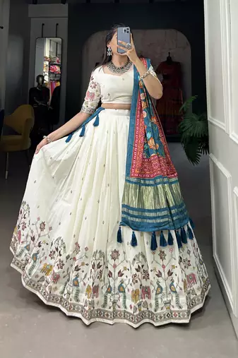 Women's Wedding Khadi Cotton Lehenga Choli For Set