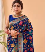 Violet Paithani Silk Saree,Jaal Design Meenakari Work Saree