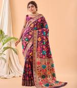 Wine Paithani Silk Saree,Jaal Design Meenakari Work Saree