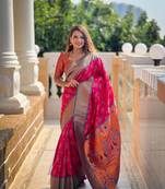 Ranipink soft pethani silk saree zari weawing meenakari design with unstitched blouse
