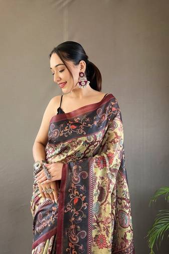  Women's Parrot-Green Italian Digital Printed Cotton Silk Saree,Blouse-not As Per Image