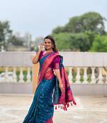 Rama soft pethani silk saree zari weawing meenakari design with unstitched blouse