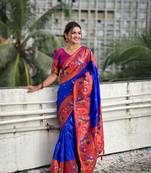 Royalblue soft silk self weaving design all over saree with unstitched blouse