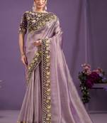 Pyaji glass tissue moti work designer saree with unstitched blouse