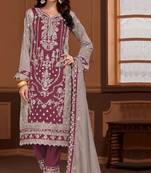 Wine-chiku embroidered vichitra pakistani suit