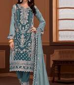 Morpichh-sky embroidered vichitra semi-pakistani suit