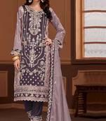 Purple embroidered vichitra semi-pakistani suit