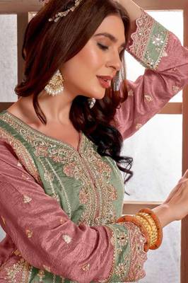 Green embroidered vichitra pakistani suit 2