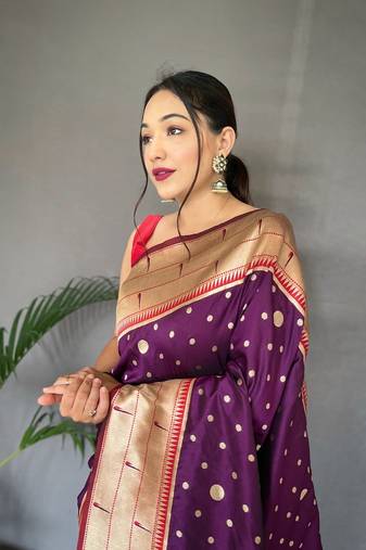 Purple Silk Saree,Paithani Rich Weaved Pallu Saree,Blouse-not As Per Image