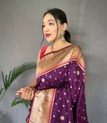 Purple Silk Saree,Paithani Rich Weaved Pallu Saree,Blouse-not As Per Image