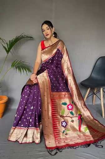 Purple Silk Saree,Paithani Rich Weaved Pallu Saree,Blouse-not As Per Image