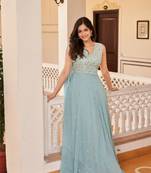 Sky blue georgette embroidered buti gown dress
