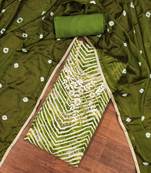 Green Roman Cotton silk blend Embellished Unstitched Dress Material