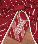 Red Modal Banarasi Embellished Unstitched Dress Material