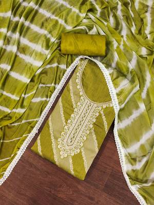 Green Modal Banarasi Embellished Unstitched Dress Material 1