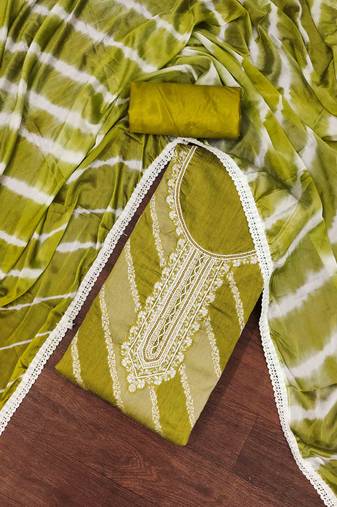 Green Modal Banarasi Embellished Unstitched Dress Material