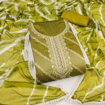 Green Modal Banarasi Embellished Unstitched Dress Material 2