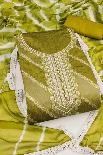 Green Modal Banarasi Embellished Unstitched Dress Material