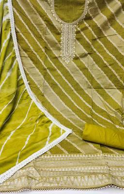 Green Modal Banarasi Embellished Unstitched Dress Material 3