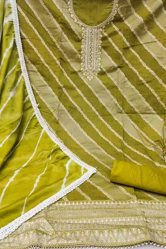 Green Modal Banarasi Embellished Unstitched Dress Material