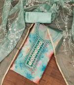 Turquoise Viscose Organza Embellished Unstitched Dress Material