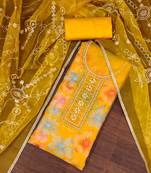 Yellow Viscose Organza Embellished Unstitched Dress Material