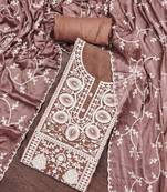 Brown Viscose Organza Embroidered Unstitched Dress Material