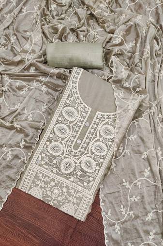 Light Grey Viscose Organza Embroidered Unstitched Dress Material