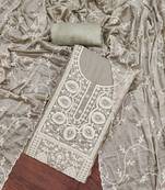 Light Grey Viscose Organza Embroidered Unstitched Dress Material