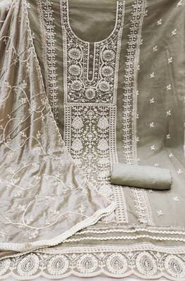 Light Grey Viscose Organza Embroidered Unstitched Dress Material 3