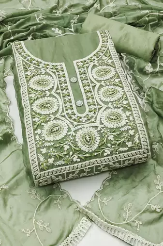 Pista Viscose Organza Embroidered Unstitched Dress Material