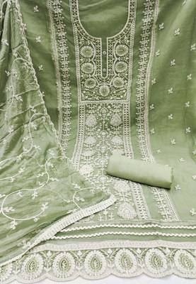 Pista Viscose Organza Embroidered Unstitched Dress Material 3