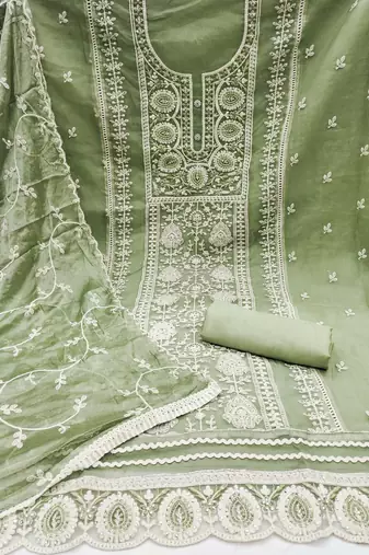 Pista Viscose Organza Embroidered Unstitched Dress Material