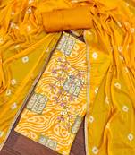 Yellow Roman Cotton silk blend Hand Work Unstitched Dress Material