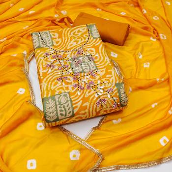 Yellow Roman Cotton silk blend Hand Work Unstitched Dress Material 2