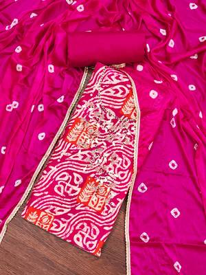 Magenta Roman Cotton silk blend Hand Work Unstitched Dress Material 1