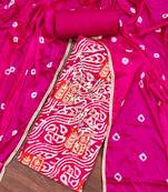 Magenta Roman Cotton silk blend Hand Work Unstitched Dress Material