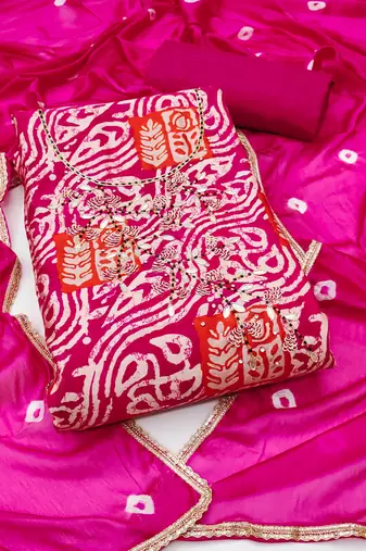 Magenta Roman Cotton silk blend Hand Work Unstitched Dress Material